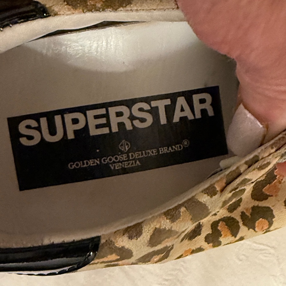 Golden Goose superstar Leopard Print Sneakers with Gray Laces and glitter star - Picture 3 of 7
